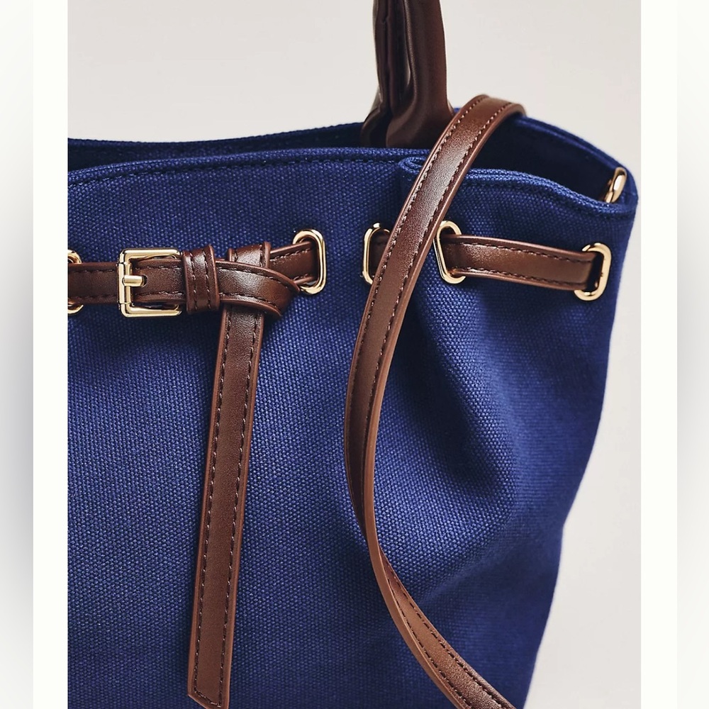 Anthropologie Navy Canvas Mini Belted Tote Handbag - Picture 3 of 3